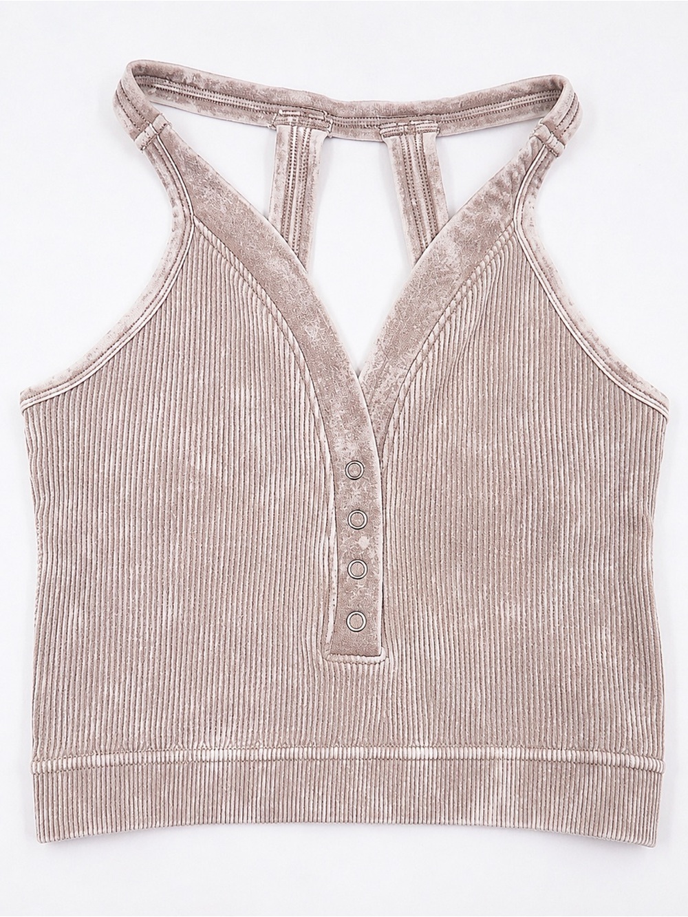 NWT/NWOT Mineral Wash Ribbed Racerback Crop Tank Snap Front Beige S/M